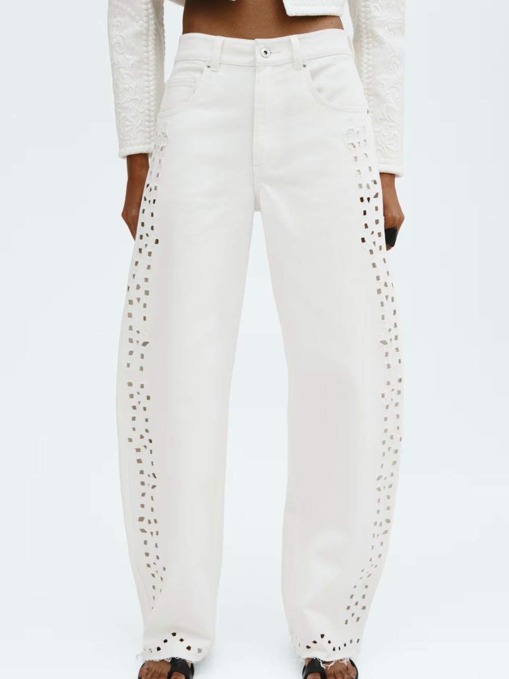 H&M S/S 2026 Eyelet-Embroidered Jeans For Women (White) Size 14 NWT